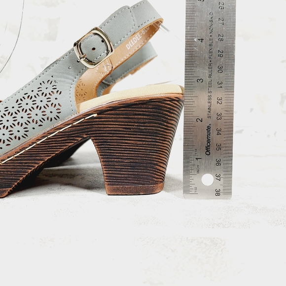 New Patrizia Spring Step Slingback Blue Floral Laser Cut Peep Toe Sandals i589 - Picture 2 of 15